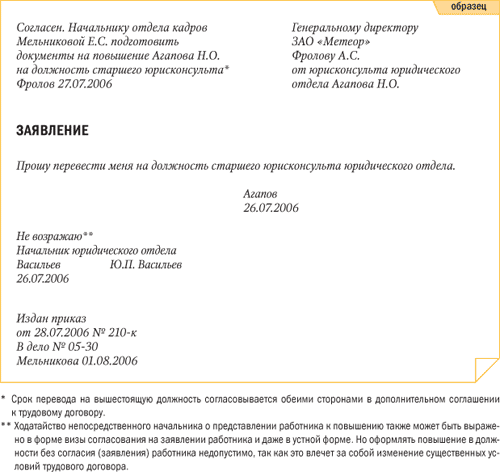 обоснование о переводе на другую должность образец